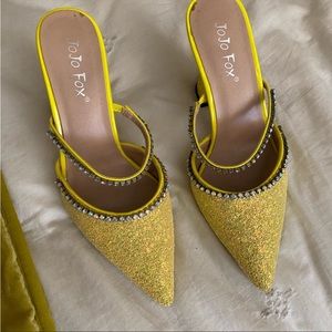 JOJO Fox Yellow Glitter Mule Heel 36.5/37